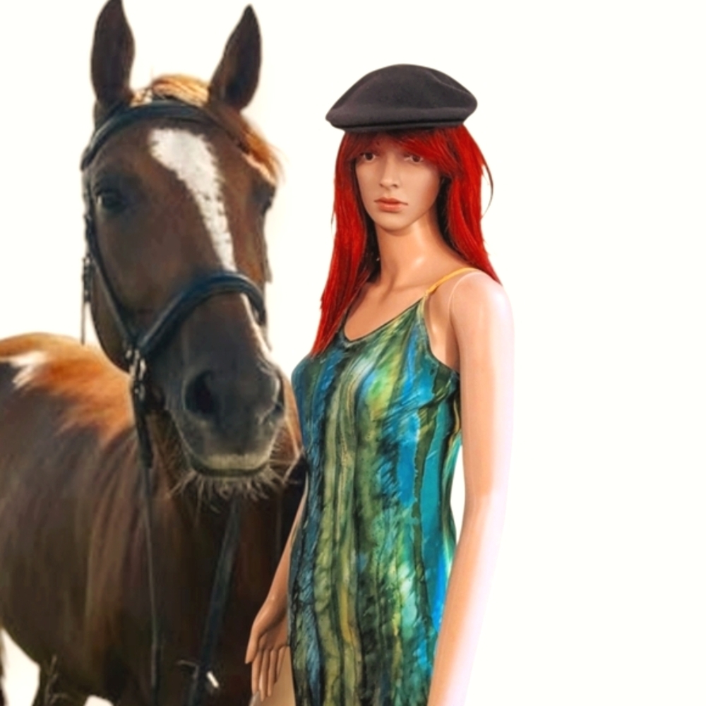 Handpainted Charmeuse satin Dress. Original. One of a kind Art Boho - Picture 3 of 15